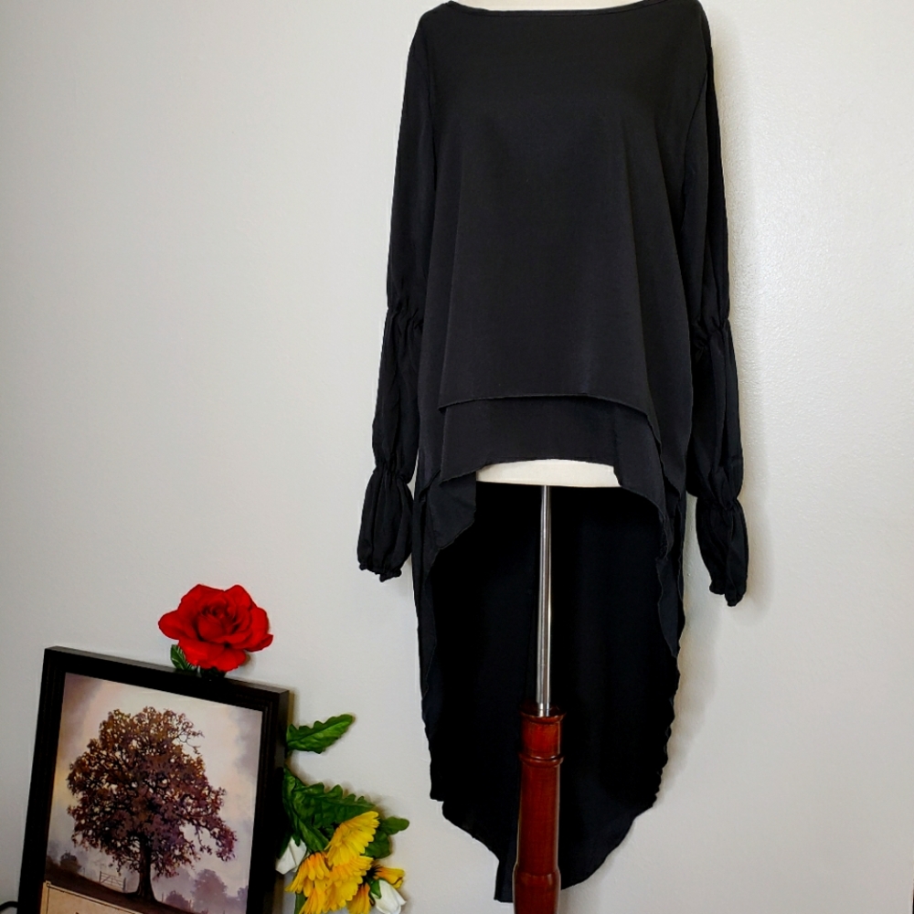 Boutique New Black Hem Dip Blouse Small & XL - Picture 4 of 11